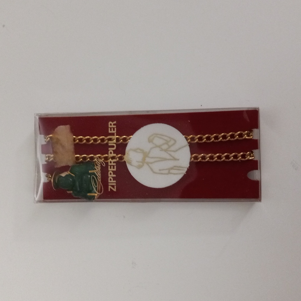 Vintage Celebrity Zipper Puller with Gold Chain and Jade Buddha